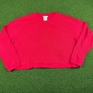 Secret Treasures Red Waffle Knit Crew Neck Kangaroo Pocket Boxy Sweater Sz L
